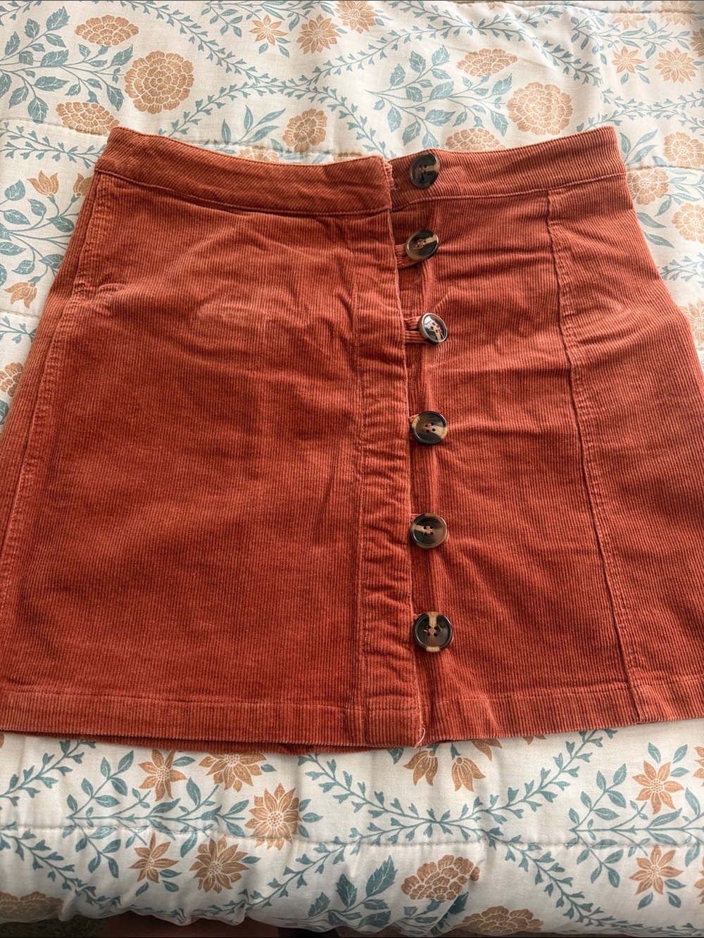 Button-Front Rust Mini Skirt
